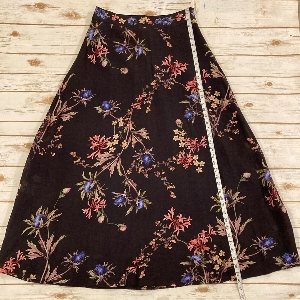 H&M Linen Blend Black Floral Maxi Skirt Size 10